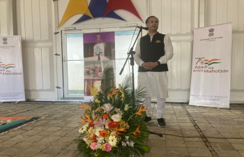 Ambassador Abhishek Singh delivered the opening remarks of the inaugural session of Yoga classes organized by the Embassy of India, Caracas on the auspicious occasion of the Independence Day of India